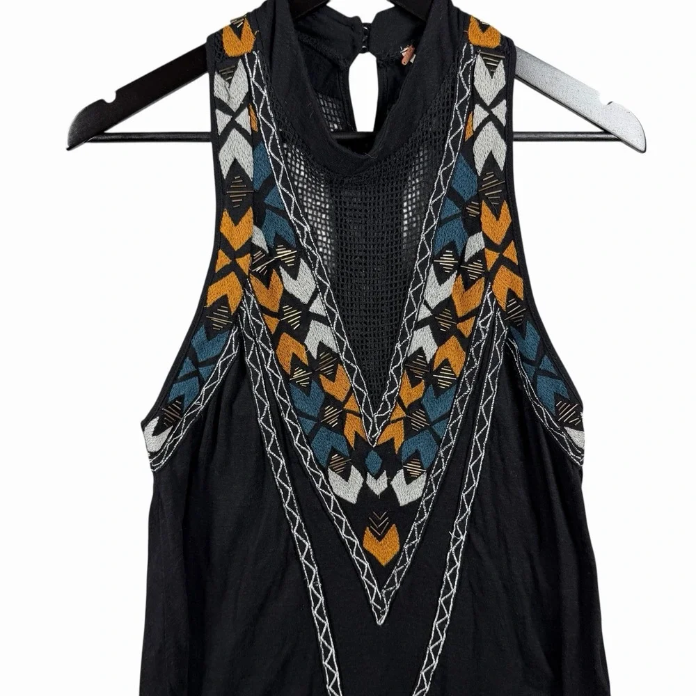 NWT Free People Adella Size S Black Mock Neck Embellished Top‎ Tunic Boho